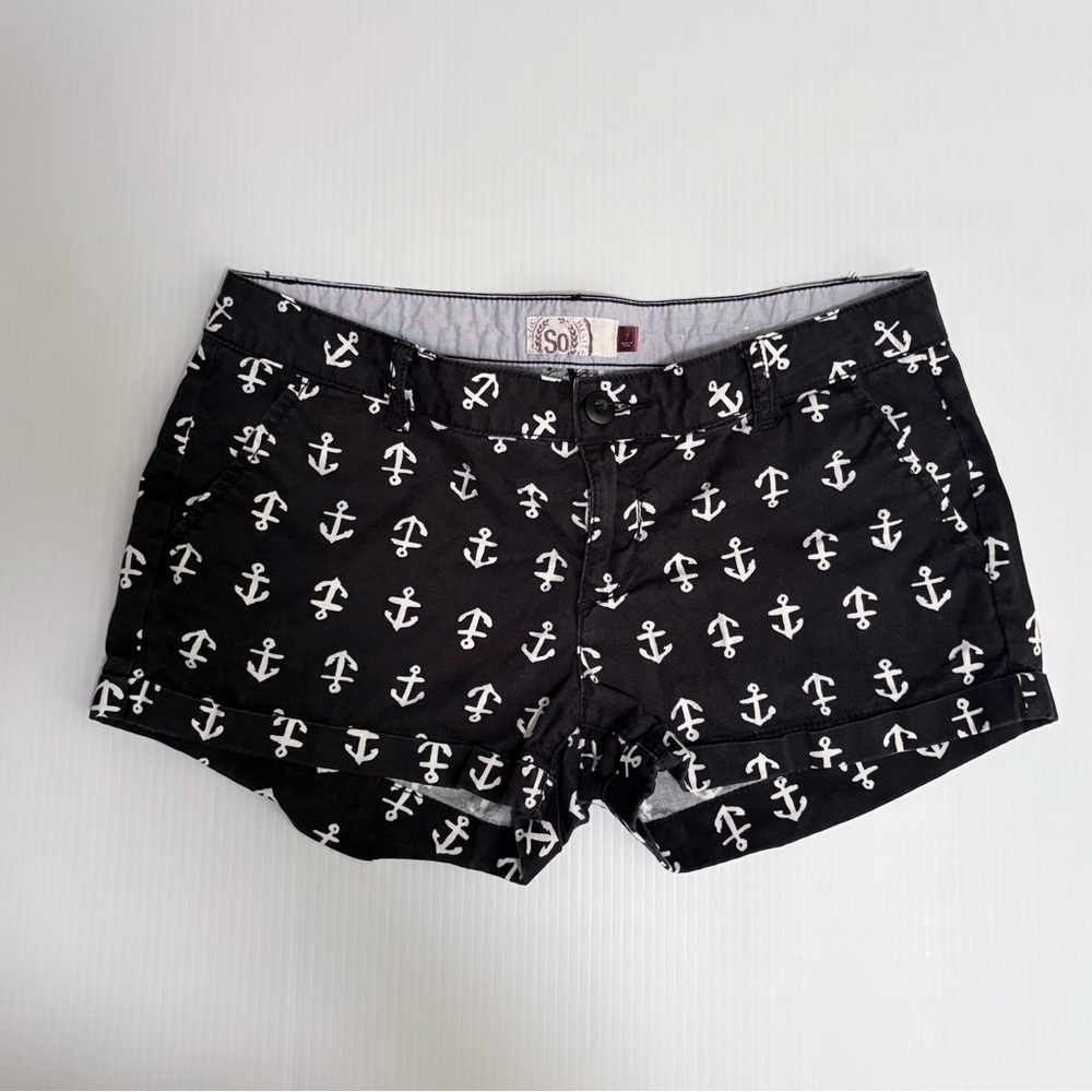 SO Women's Black Anchor Print Nautical Junior Shorts size 7